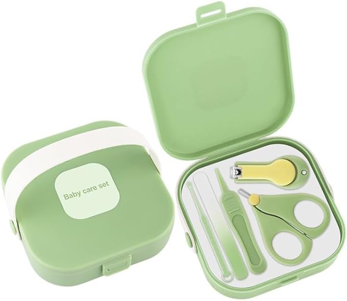 Baby Nail Care Set, 5 in 1 Baby Nail File Clippers Infant Grooming Kit Manicure Set for Newborn, Infant, Toddler, and Kids, Green