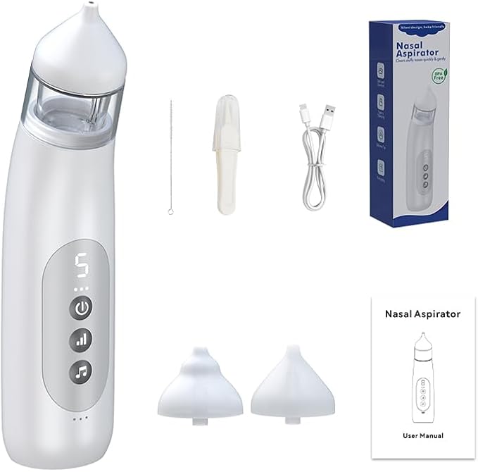 Smart Baby Nasal Aspirator, 2-in-1 Electric Nose Sucker for Newborns & Toddlers with 5-Level Suction, Soothing Lullabies, 2 Silicone Tips, USB-C Charge, Storage Case | Baby Nose Aspirator Gift