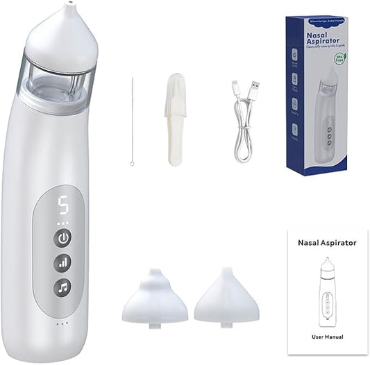 Smart Baby Nasal Aspirator, 2-in-1 Electric Nose Sucker for Newborns & Toddlers with 5-Level Suction, Soothing Lullabies, 2 Silicone Tips, USB-C Charge, Storage Case | Baby Nose Aspirator Gift