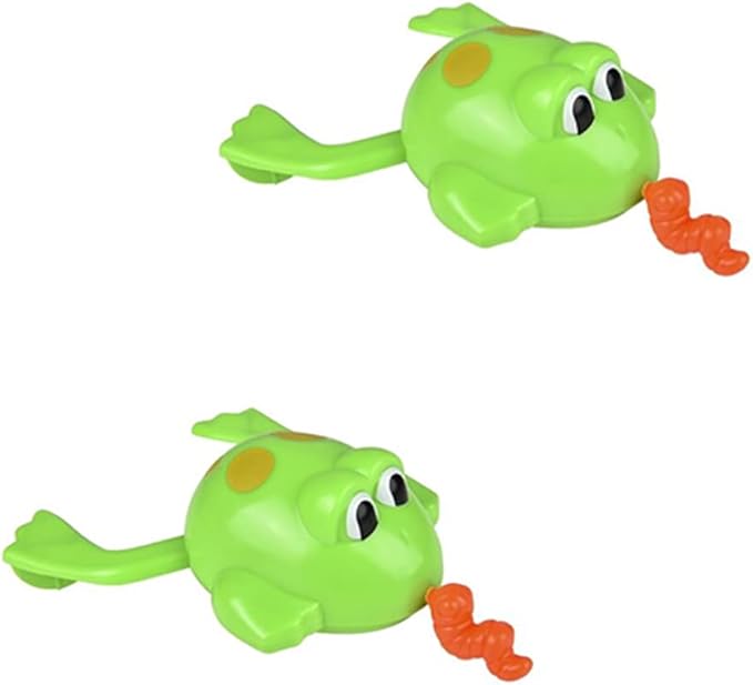 Pull-String Floating Frog Bath Toy for Kids, Bath, Baby Shower, Birthday, Pool Activity, Party Favors, 6.5" Inch (2-Pack)