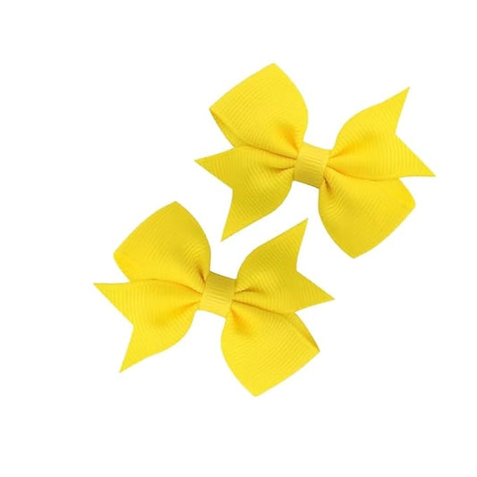 Baby Hair Bows Clips Fully Lined Grosgrain Boutique Solid Ribbon Mini Bows for Girls Teens Infants Kids Toddlers Newborn 2pcs Colors in Pairs (yellow.)