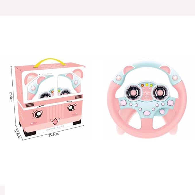 Simulated Driving Controller Portable Simulated Steering Wheel Copilot Toy Children's Small Steering Toy Gift Funny Interactive Driving Wheel with Music. (Pink)