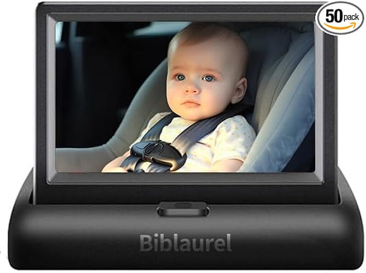 Baby Car Monitor Mirror,View Infant in Rear Facing Seat with HD Camera,360° Rotation Plug and Easy Install with Wire, Day and Night Version, 4.3 inch, Black