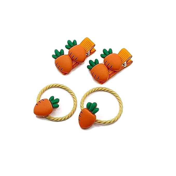 Baby Girls Carrot Hair Clips Pin Easter Bunny HairClips Carrot Hair Barrettes Pin JHE27 (4 Pcs-Set A)