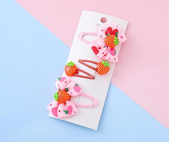 Strawberry Snap Clips Baby Girls Fruit Hair Bow Clips Strawberry Hair Ring Tie BBW24 (4 Pcs-A5)