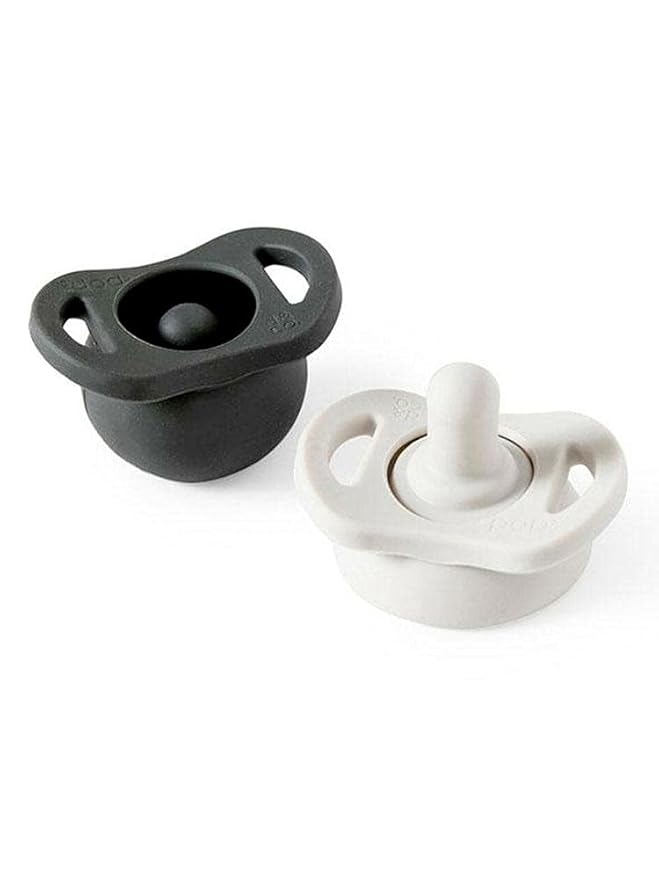 Doodle & Co. Pop & Go Pacifier for New Born Babies with Built-in Case | Pinch to Close Version | 100% Silicone for Infants with Teeth | Helps Promote Oral Development | Cream/Coal | 3+ Months