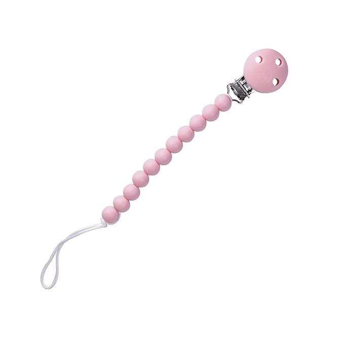 Kids Heroes Silicone Pacifier Holder Clip with One Piece Design for Baby, 2 Pack (Pink and Grey)