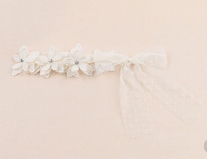 Baby Girl Headband White Lace Hairband Elastics Flower Head Wrap Hair Accessories Gift for Newborn Infant Toddlers Kids Baptism Shower Gift Birthday Wedding Party (Style 1)