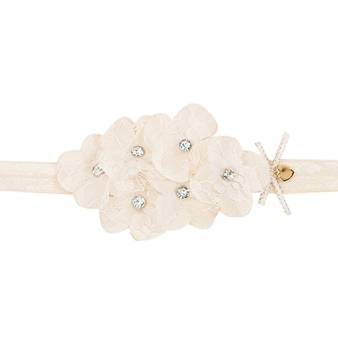 Baby Girl Headband White Lace Hairband Elastics Flower Head Wrap Hair Accessories Gift for Newborn Infant Toddlers Kids Baptism Shower Gift Birthday Wedding Party (Style 3)