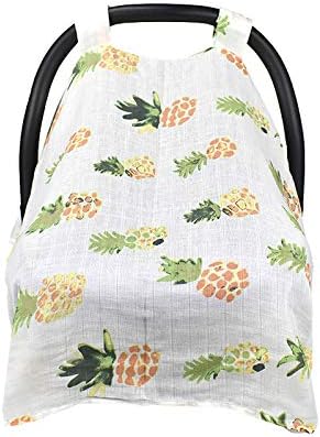 Carseat Canopy, Lightweight Breathable Cotton Muslin Canopy, Baby Car Seat Cover and Stroller Cover, Wind Proof Sun Protection Cover for Baby Girls and Boys(Yellow)