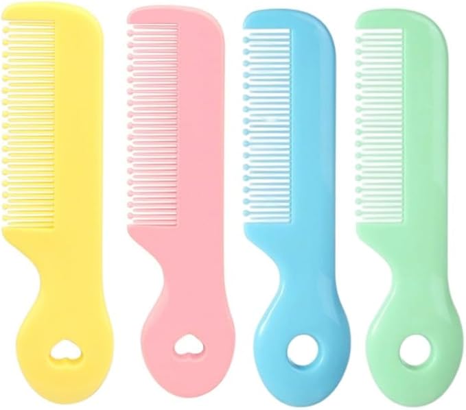 1 Pack of 4 Round Colorful Tip Bristles Baby Cute Comb Baby Grooming for Sensitive Scalp Skin, for Nursery Newborn Infant Girl Boy Kids Comb Baby，Grooming and Healthcare Kits
