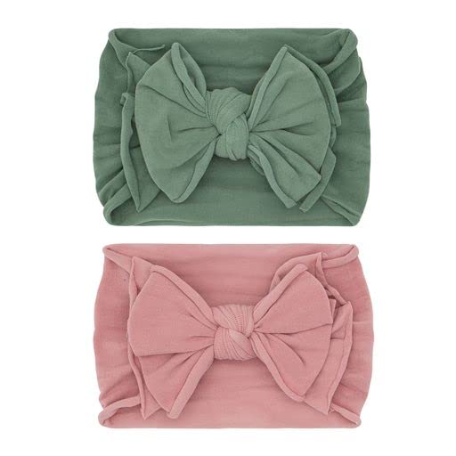Baby Bling Bows Newborn to Little Girls Hair Bow - FAB-BOW-LOUS Headbands Toddlers Hair Accessories, Made in the USA, One Size (2 Pack - Sage + Mauve)
