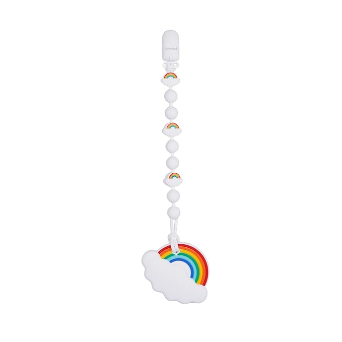 Cute Animal Baby Food Grade Silicone Teether Toy with One Piece Design Pacifier Clip Holder,Teething Pain Relief Toys Gift Set for 3 Months+ Boys and Girls,Freezer Safe,BPA Free (Rainbow)