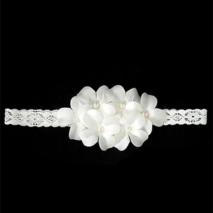 White Lace Flower Headband for Baby Girls Toddler Christening Baptism Hairband Soft Lace Floral Birthday Party Hair Accessories for Newborn Infants Kids (Style 4, One size)
