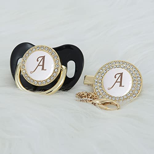 All Handmade Bling Baby Pacifier and Clip Set 26 Letters and 11 Colors can Choose LA