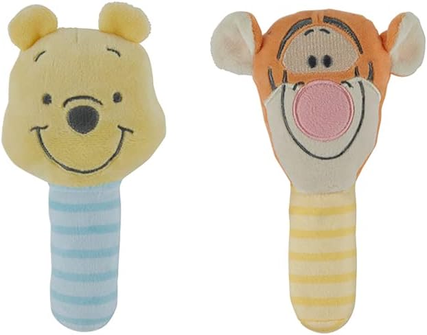Disney Winnie The Pooh and Tigger Assorted Plush Lovie Rattle Set Pack of 2 - Soft and Cuddly Plush Material, Built-in Rattle for Sensory Stimulation,Vibrant Colors and Intricate Details