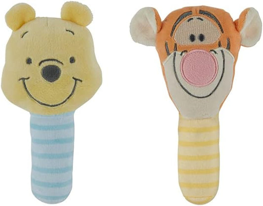 Disney Winnie The Pooh and Tigger Assorted Plush Lovie Rattle Set Pack of 2 - Soft and Cuddly Plush Material, Built-in Rattle for Sensory Stimulation,Vibrant Colors and Intricate Details