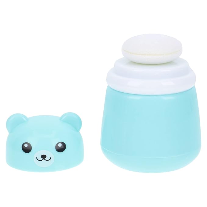 SOLUSTRE Puff Box Cartoon Baby Talcum Box Lovely Bear Shape Empty Box Baby Body Puff Sponge Box Case Container, Blue