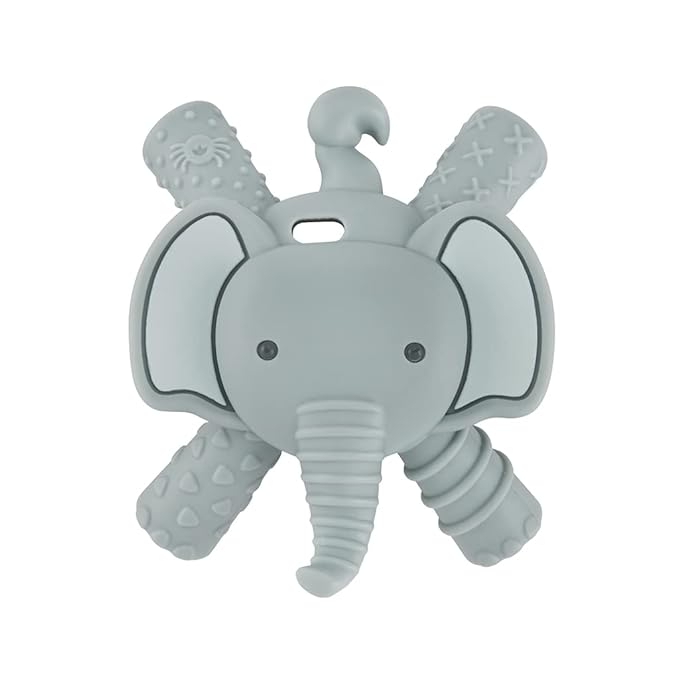 Itzy Ritzy - Ritzy Teether for Molars - Massages Sore Gums & Reaches Back Molars - Silicone Baby Teething Toy with Multiple Textures & Flexible Design - Teething Relief for 3 Months & Up (Elephant)