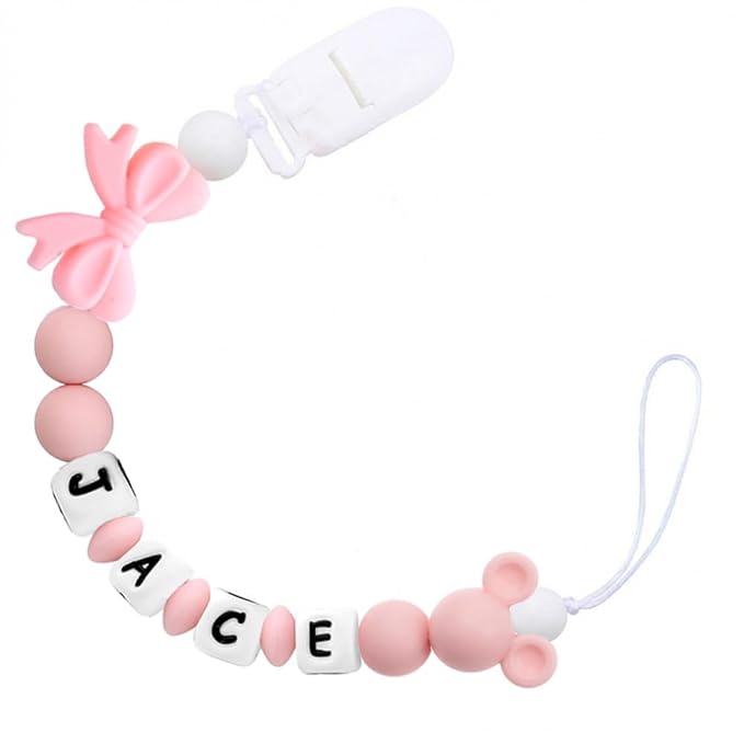 Baby Girl Pacifiers Clips Personalize Name Pacifier Clips Holder, Custom Pacifier Chain with Name for Baby(A)