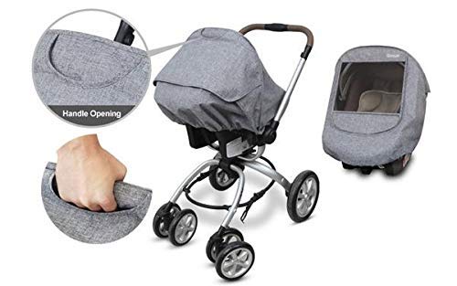 Manito Melange Infant Car Seat Weather Shield – Universal-Fit, Clear Window, Windproof, Water-Repellent, Premium Baby Car Seat Cover for Travel & Outdoor Weather Protection (Black Grey)