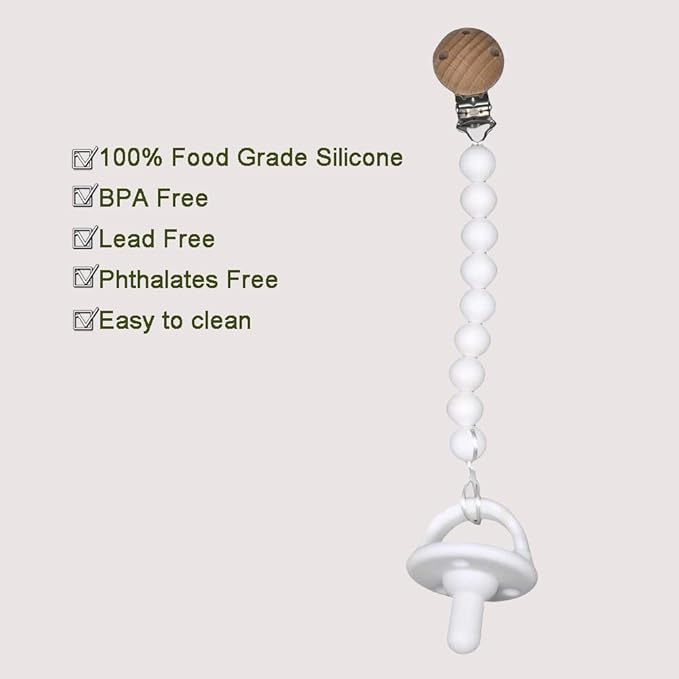 Silicone Pacifier Clip Holder for Baby, Fits Most Pacifier Styles, BPA-Free, 2 Pack (Sand & Light Grey)
