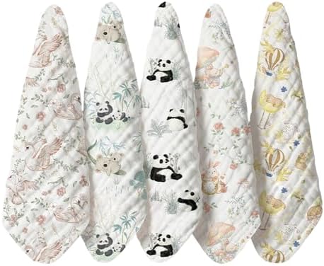 Baby Washcloths - Natural Cotton Baby Wipes - Soft Newborn Face Towel and Washcloth for Sensitive Skin, Registry as Shower, 5 Pack 11.81x11.81 inches,Dreamland