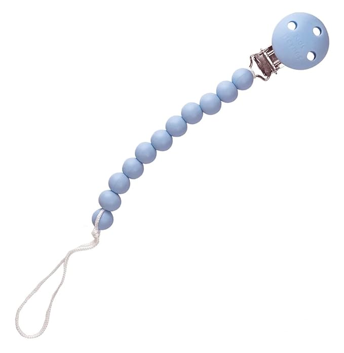 Kids Heroes Silicone Pacifier Holder Clip with One Piece Design for Baby, 2 Pack (Blue and Grey)