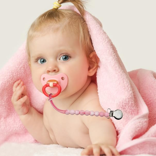 Pacifier Clip for Girls - MORIBOX Paci Clip Soothe Baby Binky Holder for Shower Birthday Gift 2 Pack