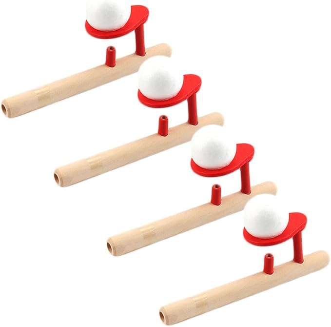 Toddmomy 4pcs Floating Blow Pipe Game, Wooden Balancing Ball Toys for Kids Speech Therapy, Breath Control Training, Sensory Fun Gift for Party Favors