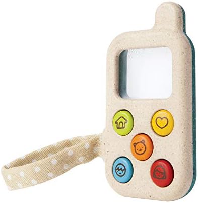 PlanToys® Wooden My First Phone Toy for Toddlers | Montessori Baby Sensory Toy with Magnifier Screen & Buttons | Pretend Play Cell Phone for Learning & Development