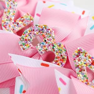 Birthday Hair Clips for Baby Girls - 2Pc Pink Sprinkle Bow Hair Clips for 5th Birthday Glitter Ice Cream Baby Bow Party Decorations for Girls Toddlers Hair Accessories (Pink-5 Years-Clips)