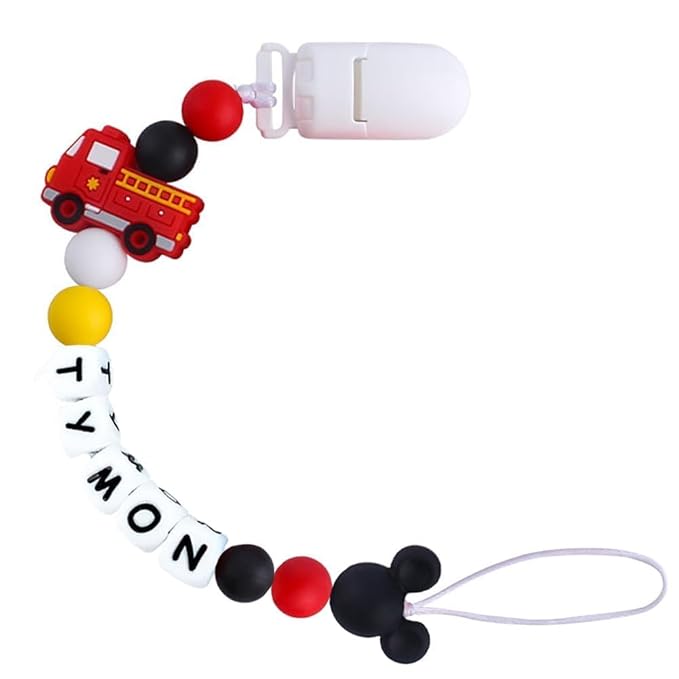 Pacifiers Clips Personalize Name Car Truck Design Pacifier Clips Holder, Custom Pacifier Chain with Name for Baby Boy