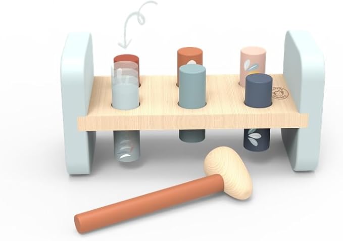 Speedy Monkey Tap Tap Hammer Bench – Colorful Wooden Toy for Kids 1-3 Year Up, Develops Hand-Eye Coordination, Hammer Pegs Through Holes, Reversible Fun, Non-Toxic Paint , Engaging Educational Toy