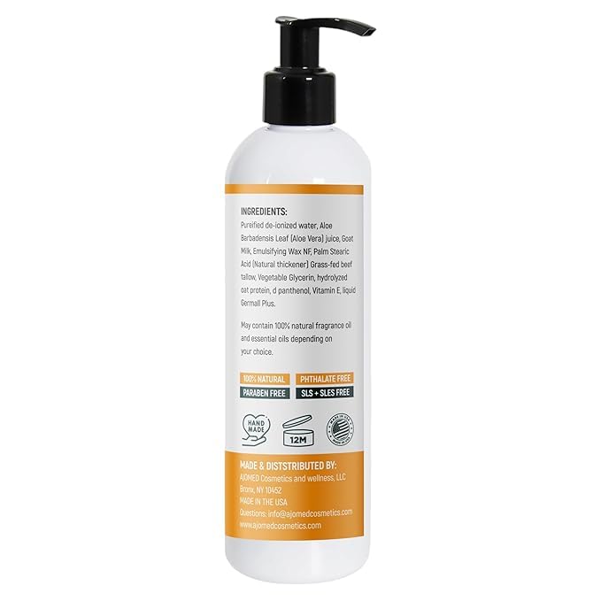 Tallow & Goat Milk Body moisturizing Lotion for Sensitive Skin, handmade tallow cream (12 Fl OZ, Oatmeal Milk & Honey)