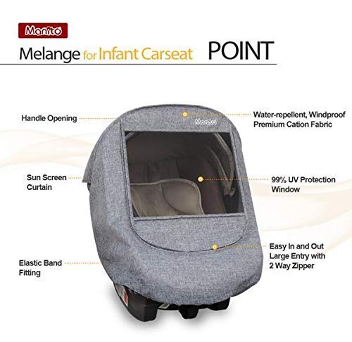 Manito Melange Infant Car Seat Weather Shield – Universal-Fit, Clear Window, Windproof, Water-Repellent, Premium Baby Car Seat Cover for Travel & Outdoor Weather Protection (Black)