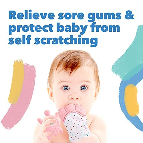 Liname 2 Pack Teething Mitten with Soothing Toy - Baby Chew Toy and Teething Glove- Infant Teething Mitten Crinkle Sound and Textured Silicone to Soothe Sore and Swollen Gums