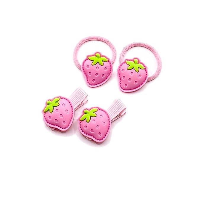 Strawberry Snap Clips Baby Girls Fruit Hair Bow Clips Strawberry Hair Ring Tie BBW24 (4 Pcs-A2)