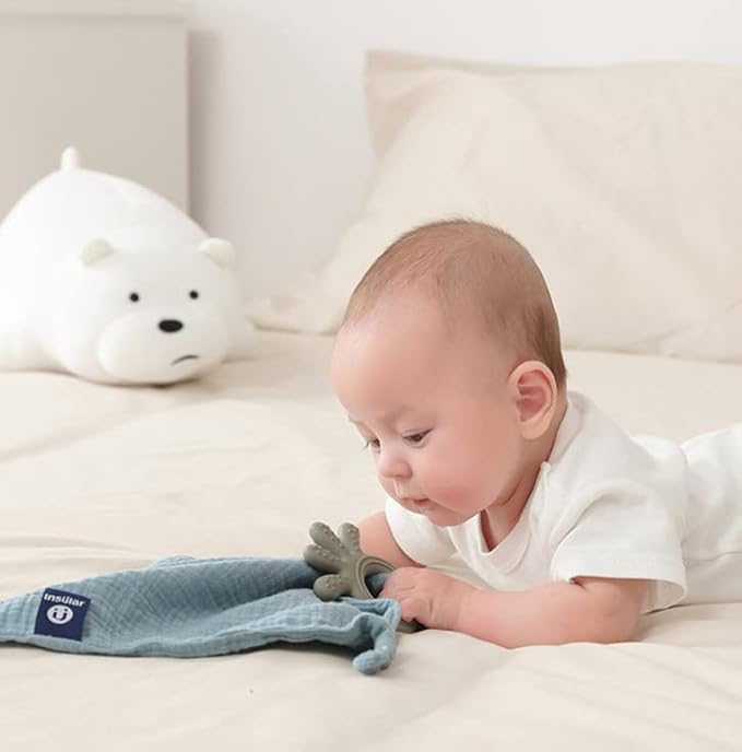 Baby Muslin Security Blanket with Food Grade Silionce Teether,Soothe Teething Toy for Boys and Girls,100% Polyester (Pink)
