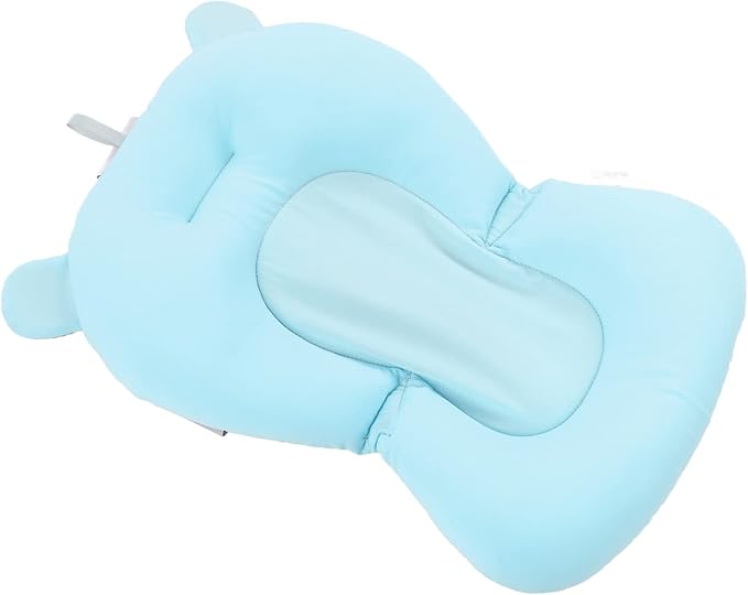 Baby Bath Seat, Baby Bath Cushion Floating Newborn Bathtub Mat Baby Bath Mat Infant Bath Supporter Net Baby Bathtub Pillow Bath Supporter for Newborn (Blue Bear)
