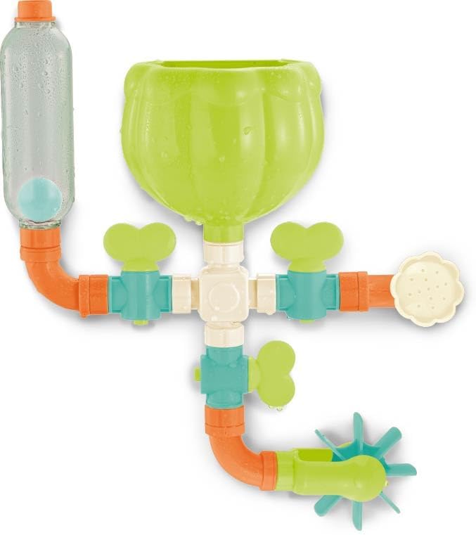 BUDDY & BARNEY Bath Time Waterfall Toddler Toy Set, Fun Early Learning Waterworks Building Set (11 Pieces), Bath Pipes with Valves & Water Wheel for Toddlers 6 Months+