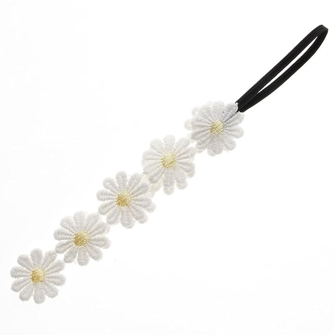 2PCS Little Daisy Flower Elastic Baby Girl Headbands Floral Crown Hairbands for Newborn Infant Toddler Party Birthday Wedding Hair Accessories Outdoor Photography Props
