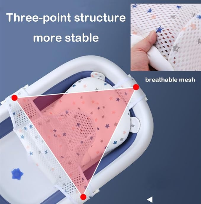 Baby Flotation Bath Cushion Infant Bath Seat Support Net Newborn Bathtub Mesh Pad with Pillow Baby Shower Lie Seat Toddler Bathing Shower Breathable Mat for 0-24 Months