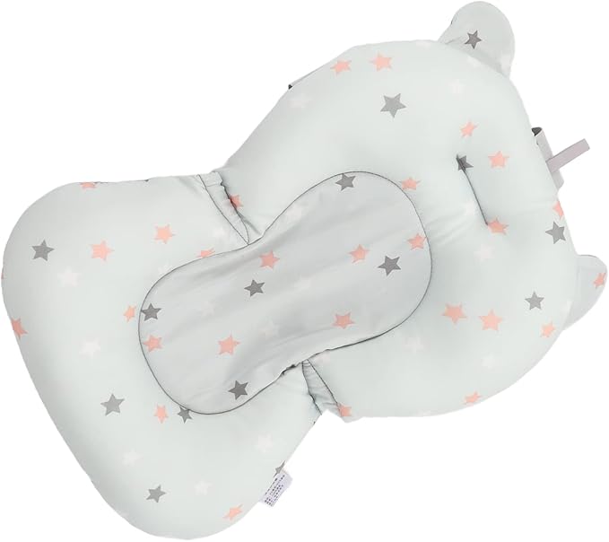ciciglow Baby Bath Cushion Pad Newborn Bathtub Mat, Nonslip Floating Seat with Support for Head, Neck, and Back,Sling, 0-12 Months (Light Blue Stars)