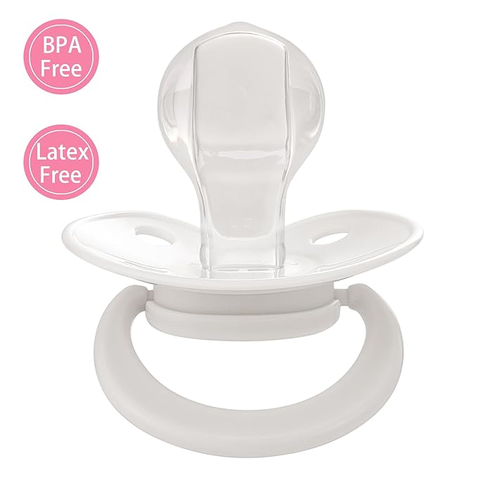 Adult Sized Pacifier Bigshield : Replacement Silicone Paci Big Teat for Anxiety Release - Orthodontic Binky Taken Apart and Re-Assembled White