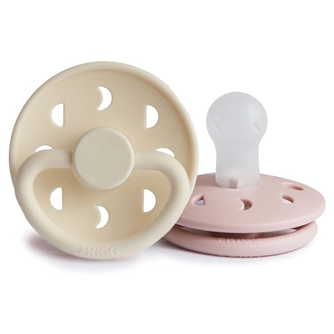 FRIGG Moon SilkySoft Silicone Baby Pacifier | Made in Denmark | BPA-Free (Blush/Cream, 0-6 Months)