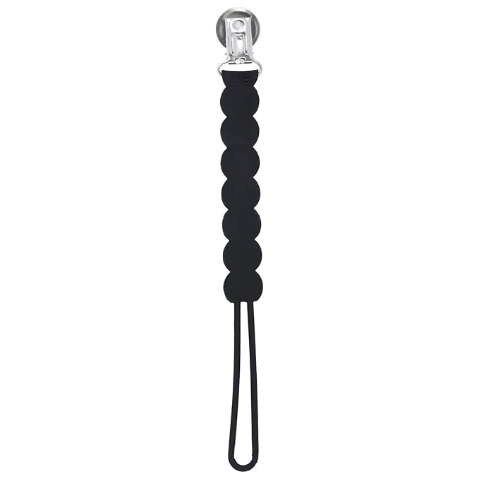 Three Little Tots All Silicone Modern, Short and Safety Tested Pacifier Clip (Black, Waverly)