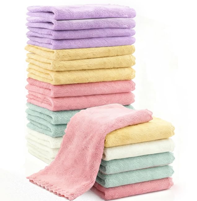 20 Pack 10x10 Inches Microfiber Coral Fleece Baby Washcloths,Extra Absorbent,Soft Wash Clothes,Bath Face Towel for Newborn,Infant and Toddlers (Muticolor)