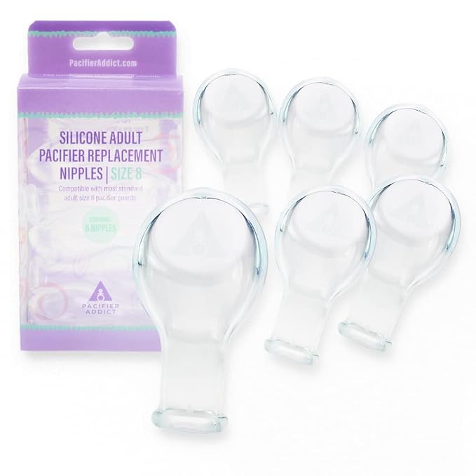 Pacifier Addict - Size 8 Nipples - Replacement Adult Pacifier Teats (Set of 6) (Clear)