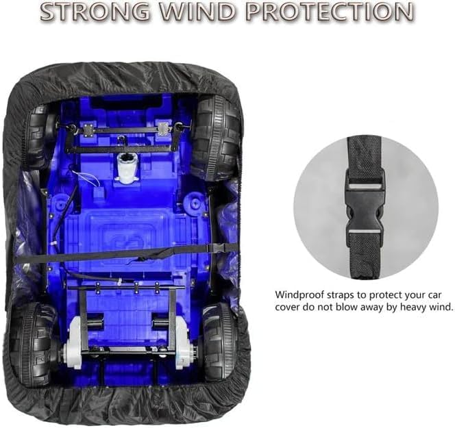 Kids Car Cover, Waterproof Cover for Large Children's Toy Car, 420D Universal Outdoor Car Cover for Power Wheels Jeep and Toddler's Electric Car, All-Weather Protection, with Reflective Webbing